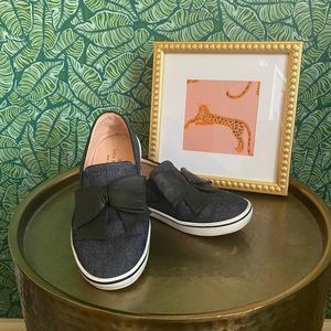 Kate Spade | Delise Loafers Denim Black Leather Bows Size 6.5
